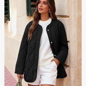 FLYGO ( Amazon) Elegant Black Lightweight Collarless Quilted Puffer Jacket S